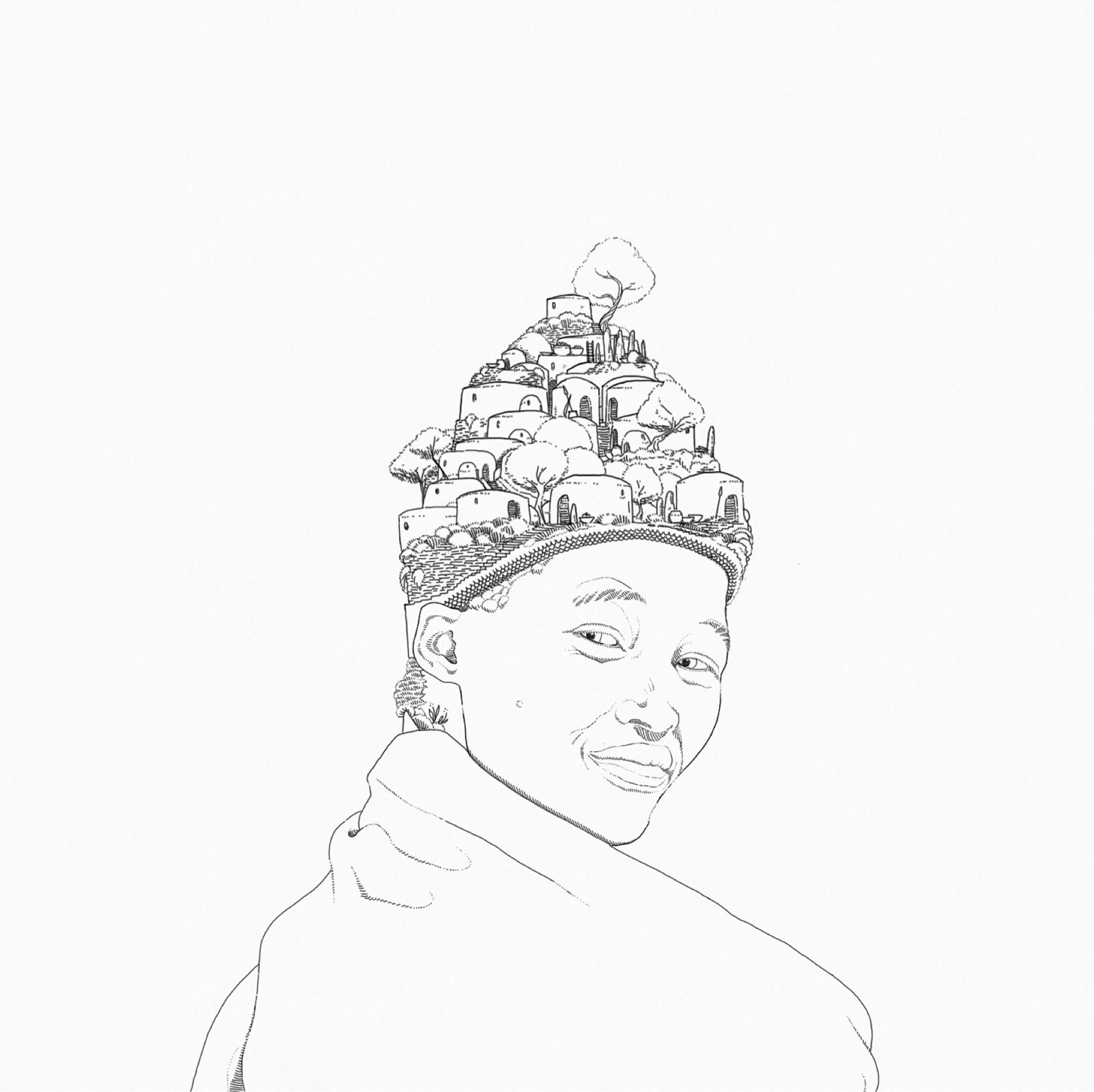 Retrato con aldea