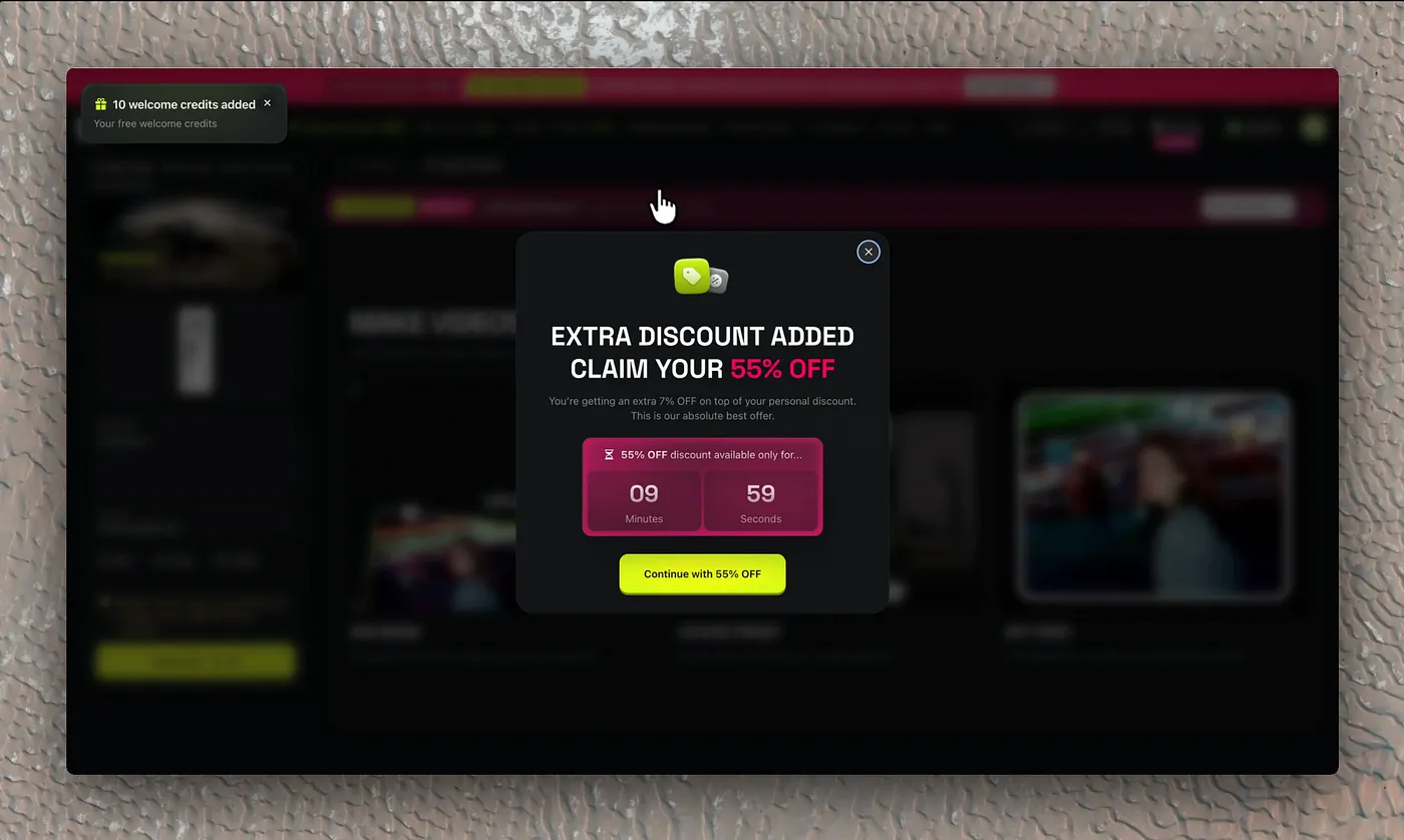 Pop-up de exit-intent con descuento extra y cuenta atrás de 10 minutos