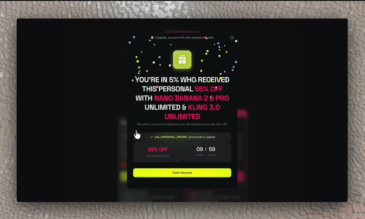 Voucher de descuento con código personalizado y cuenta atrás