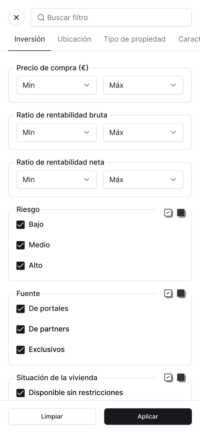Todos los filtros (mobile)
