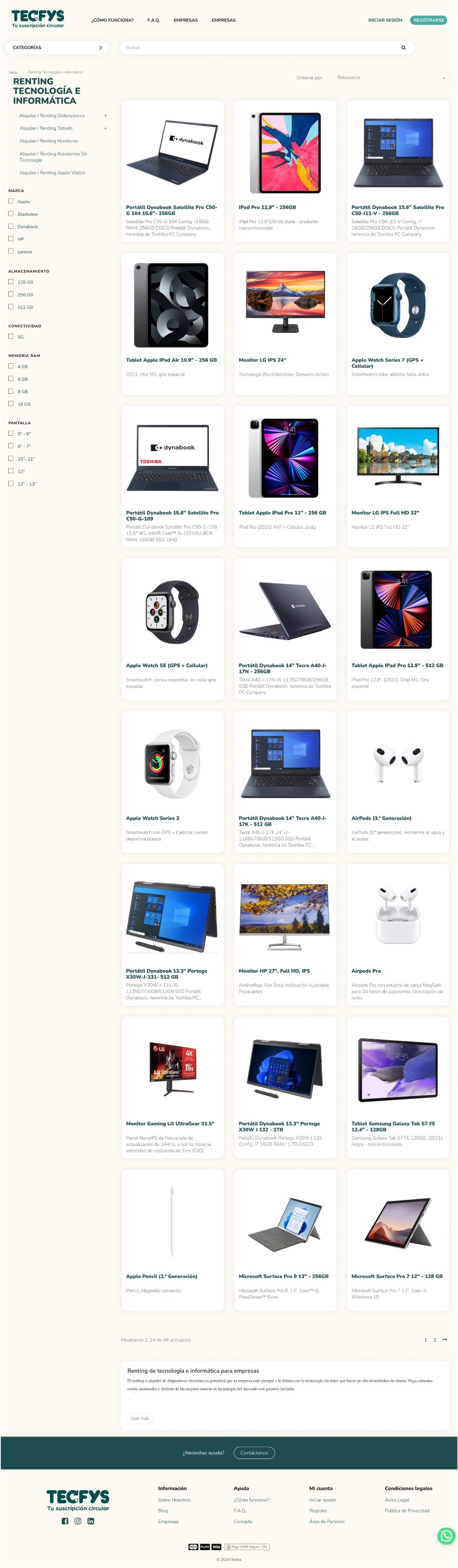 Listado de productos actual
